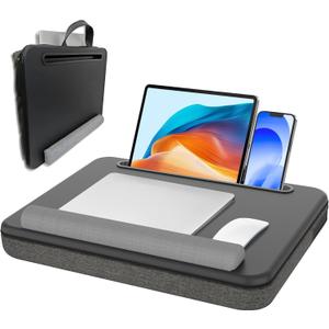 Lap Desk - Portable Laptop Desk Fits up to 15.6 inch Laptops, Wrist Pad, Storage Function, Tablet & Phone Holder, Laptop Stand for Home Office Study (Black & Dark Gray)