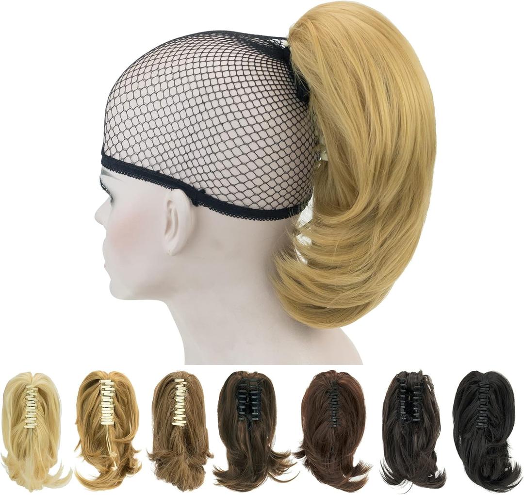 IMISSU Cute Short Claw Ponytail Grab Hairpieces Thick Clip In Hair Extensions Little Pony Tail Hair Pieces for Women (Ash Blonde)