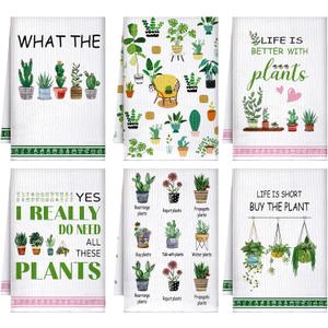 Boyiee 6 Sets Funny Kitchen Towels Plant Gifts for Plant Lovers Women Gardener Succulents Cactus Tea Towels 24 x 16 Inches Wildflower Dish Towels Absorbent Hand Towels for Gardening Housewarming Gift