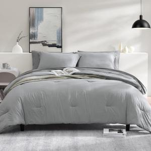 WRENSONGE Light Grey King Comforter Set, 7 Pieces Soft Microfiber King Size Comforter with Fitted Sheet, Flat Sheet, 2 Pillow Shams, and 2 Pillowcases- Warm King Bedding Set for All Season