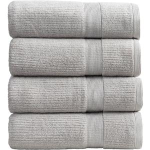 Springtree Home Grey Bath Towels Set of 4 | Ribbed Textured | 100% Combed Cotton | Absorbent Quick-Dry Gray Towels for Bathroom | Oeko-TEX Standard 100 Cotton | Mauro Collection - High Rise Grey