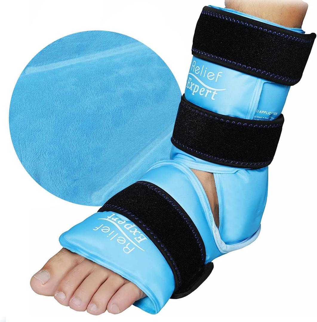 Relief Expert Ankle Ice Pack Wrap  Reusable Cold Gel Pack for Foot and Heel, Dual-Sided Design with Soft Plush Lining, Flexible Cold Compress for Achilles and Ankle Support, Blue