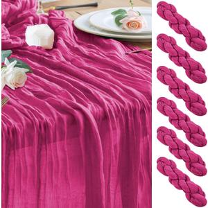 Wokceer Cheesecloth Table Runner 6Pack 10FT Fuchsia Boho Gauze Cheese Cloth Table Runner for Party Long Rustic Sheer Table Runners for Baby Bridal Shower Wedding Easter Table Decor