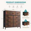OLIXIS Dresser for Bedroom, 9 Storage Drawers, Wide Fabric Closet Chests Organizer Tower Furniture, TV Stand with Wooden Top Metal Frame for Clothes, Living Room, Hallway, Entryway, Rustic Brown, 39.4"D x 11.8"W x 39.9"H