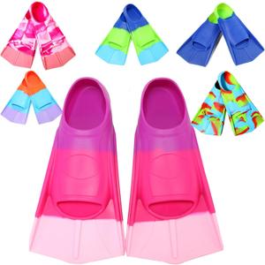 Kids Swim Fins,Short Comfortable Flippers for Lap Swimming and Training for Child,Girls,Boys,Beginners (S(US Kids 1-3), C-Purple/Rosepink/Pink)