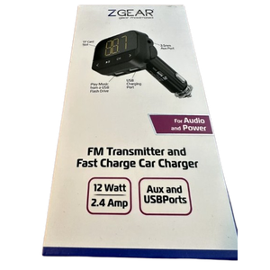 ZGear FM Transmitter and Fast Charging Car Charger 12 watt 2.4 amp Aux & USBport