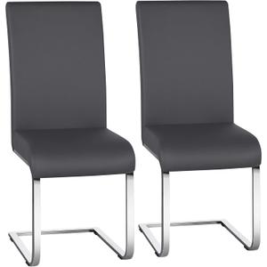 Yaheetech Dining Chairs with High Back, Leather Surface and Metal Legs Chairs for Home Kitchen Wedding Louge, Set of 2, Gray (Dark Gray)