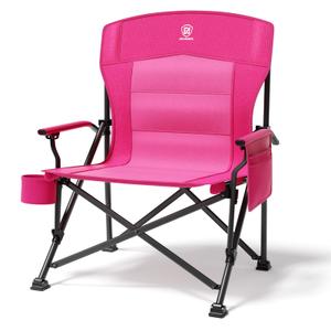EVER ADVANCED Oversized Folding Women Camping Chair, for Adults Heavy Duty Lawn Chair with Side Pockets, Portable Collapsible Quad Chair for Outside, Support Up to 500lbs, Pink