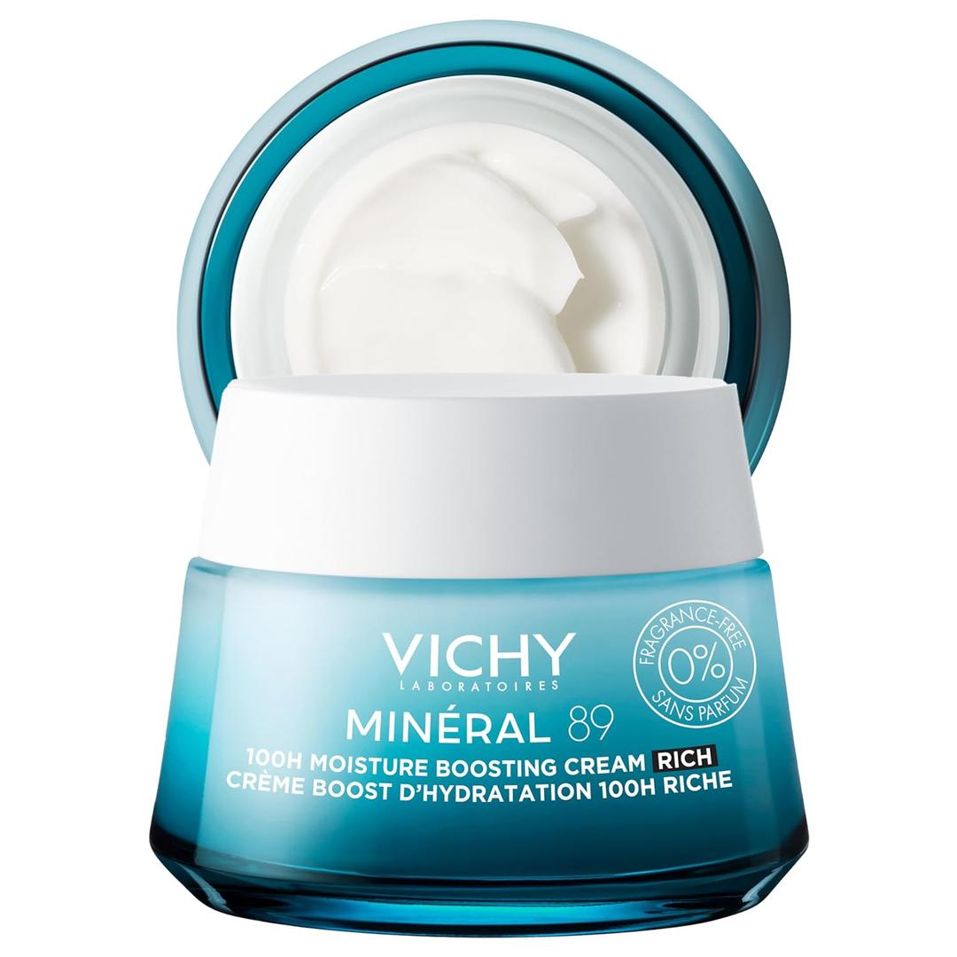 Vichy Mineral 89 Fragrance Free Cream, Moisture Boosting Cream with Hyaluronic Acid, Daily Face Moisturizer, Dry & Sensitive Skin & Mattifying for Oily Skin (1.69 Ounce (Pack of 1))