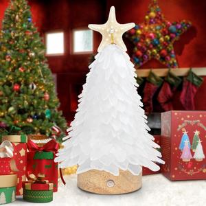 Sea Glass Christmas Tree,8.5 inches Mini Christmas Tree with Lights,Beach Nautical Themed Seaglass White Christmas Tree for Table top, Christmas Decorations Indoor