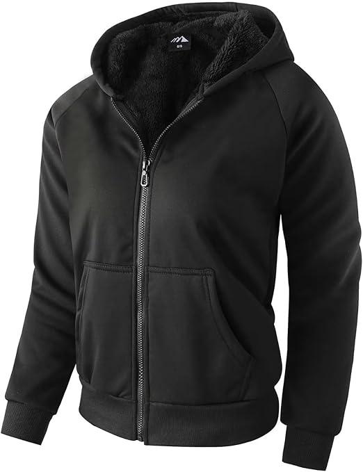 Boy's Zip Up Hoodie Heavyweight Winter Sweatshirt Fleece Sherpa Lined Warm Jacket,  Color: Black Camouflage, size 14-16