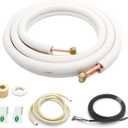 TAUROX 10FT Mini Split Line Set 1/4" & 3/8" O.D Copper Pipes Tubing and 3/8" White Thickened PE Insulation Coil, for Mini Split Air Conditioning or Heating Pump Equipment and HVAC with Flared Nuts. (10FT (1/4+3/8) with wire)