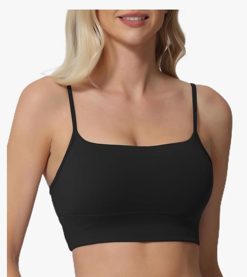 Sports Bras for Women Spaghetti Strap Padded for Yoga Running Gym Workout, Wireless Scoop Neck Bras Crop Tank Top XL