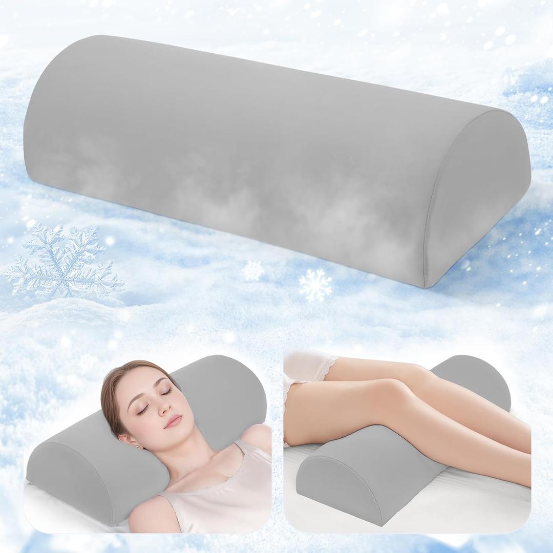 Under Knee Pillow for Sleeping on Back - Half Moon Bolster Pillow for Legs - Memory Foam Knee Pillow for Back Sleeping with Removable Cooling Cover (Dark Grey)