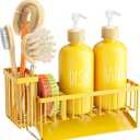 Cisily Yellow Dish Soap Dispenser Set, 16 fl Oz Dual Kitchen Soap Dispensers with Sponge Holder, Customized Stainless Steel Kitchen Soap Dispenser Set, Lemon Kitchen Decor and Accessories