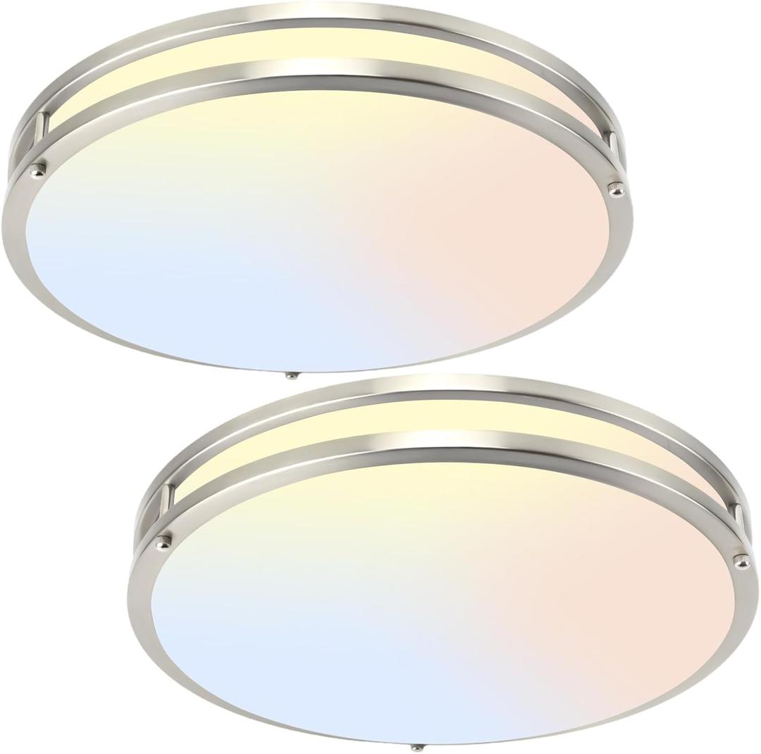 16Inch LED Ceiling Light Fixtures, Flush Mount Light Fixtures 50W, 5CCT Adjustable 2700K 3000K 4000K 5000K 6500K, Close to Ceiling Light for Kitchen Bathroom Kitchen Bedroom Brushed Nickel 2 Packs