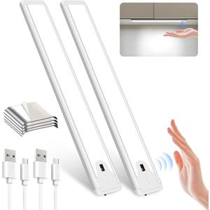 Pak 16 Inch Under Cabinet Lights, Hand Wave Sensor 83 LED Indoor Cabinet Lighting, USB Rechargeable Wireless Closet Light, Stepless Dimming Under Counter Light for Kitchen, Shelves, Bedroom, 2 Pack