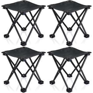 4 Pack Camping Stool Foot Rest Small 11Inch Portable Folding Camping Chair Lightweight Foot Rest Seat with Carry Bag for Fishing Hiking Gardening Beach Outdoor Walking Backpacking Travel BBQ (Black)