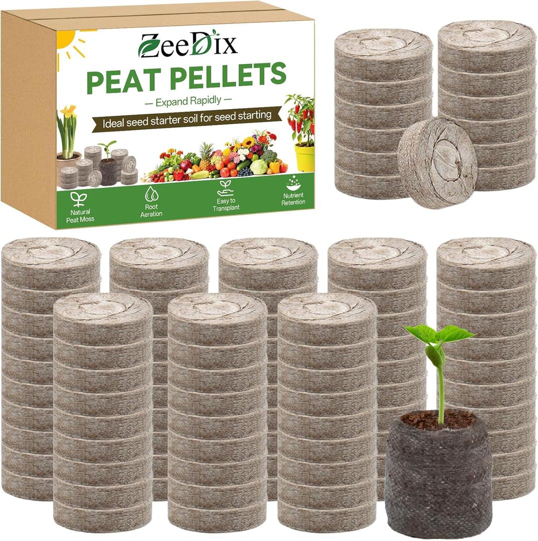 ZeeDix 100 Pcs (50mm) Peat Pellet Fiber Soil Plant Seed Starters - Plugs Pallet Seedling Soil Block, Seed Fertilizer Nutrient Block Compressed Peat Block for Grow Herbs, Plant,Flowers and Vegetables