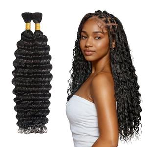 Human Blend Braiding Hair for Boho Braids 22 Inch Deep Wave Bulk Wet and Wavy No Weft Natural Wave Micro Braiding Hair 100g (1 Jet Black)