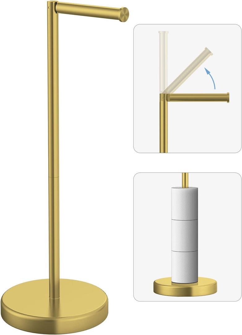 Brushed Gold Toilet Paper Holder Stand, Freestanding Toilet Paper Holder for Bathroom, 304 Stainless Steel Rustproof Tissue Roll Holder Storage for 4 Rolls(Fits All Rolls)