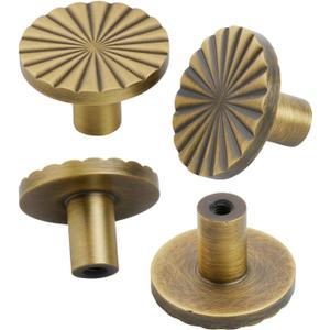 Door Knob Push Pull Door Knob Antique Brass Cabinet Handle, Zinc Alloy Drawer Handle, with Round Flower Design Yellow Bronze