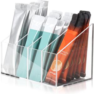 Water drink Packet Holder Water Flavor Packet Storage Container Water Flavor Packet Organizer Storage Basket Acrylic with Removable Dividers for Storage Bins for Refrigerator Organizer Bins Cabinets