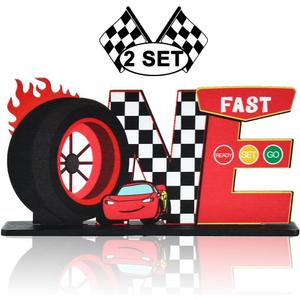 TONIFUL Race Car ONE Letter Sign Table Centerpieces Fast One Birthday Decorations for Boys,Cars 1st Birthday Decorations for One Year Old Birthday Favors Party Baby Shower Photo Booth Props(2 Set)