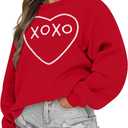 MYHALF Valentines Day Sweatshirts Valentine Shirts: Womens Love Heart Long Sleeve Tops Oversized Patch Crewneck Pullover (Red, S)