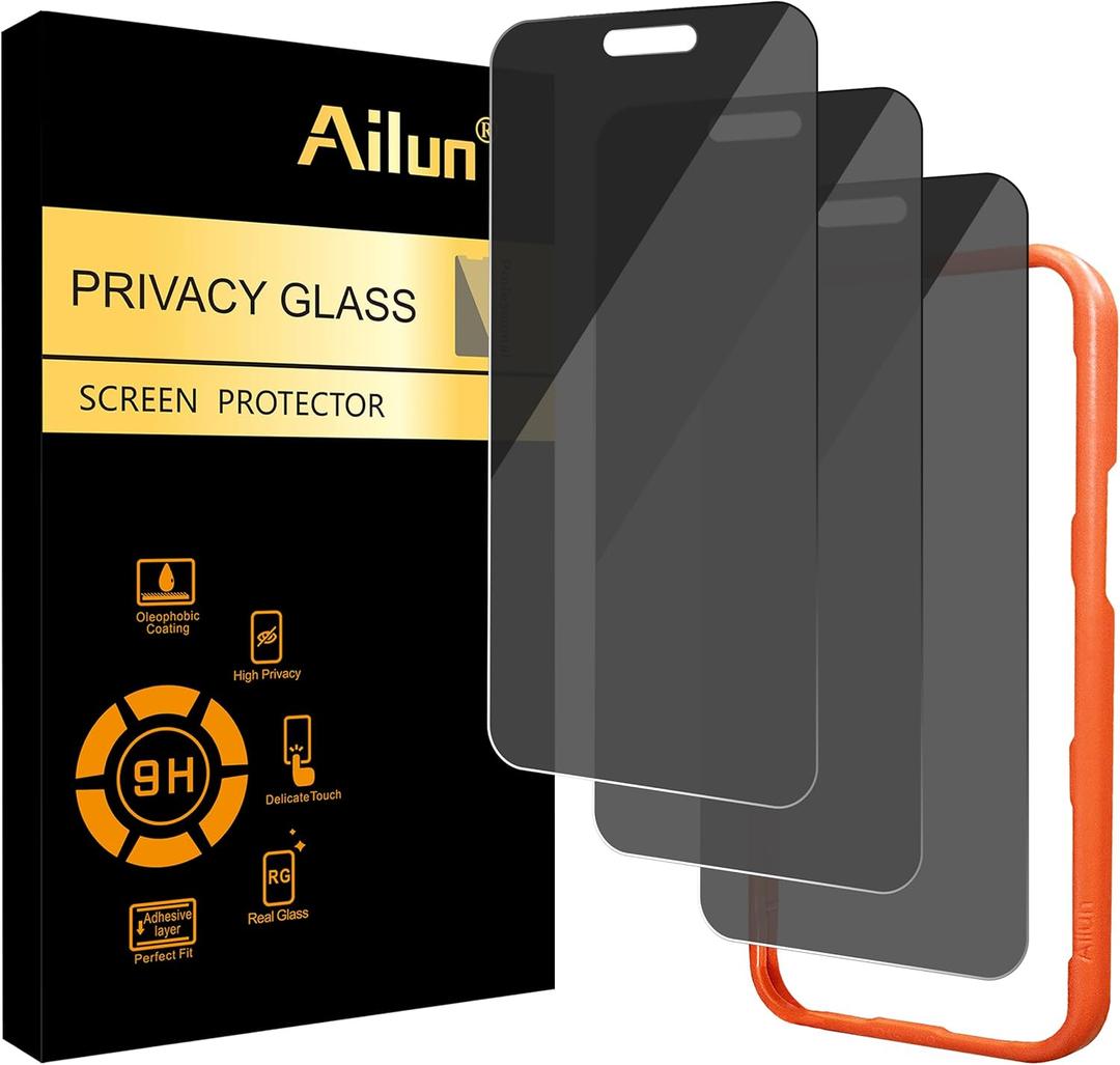 Ailun 3 Pack 4 Way 360 Degree Privacy Screen Protector for iPhone 16 Pro Max [6.9 inch], Face ID Sensitive,4 Directions Horizontal and Vertical All Around Anti Spy Tempered Glass Film[9H Hardness]-HD