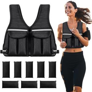 Prodigen Adjustable Weighted Vest, 0-10 lb/0-12 lb/0-18 lb Weight Vest for Women and Man with 8 Removable Sandbag and Pocket | Weighted Vest for Walking, Running, Weight Loss, Strength Training (Black)