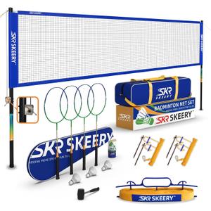 SKEERY Professional Badminton Set with Winch System,Portable Badminton Net includes Carbon Aluminum Badminton Rackets Set of 4,3 Shuttlecocks and Carrying Bag,Badminton Sets for Backyards,Beach, 20FT