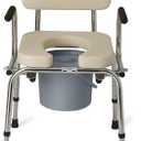 Medline Drop Arm Commode with Padded Seat and Backrest, Durable Toilet Chair for Adults and Seniors, Removable Pail, Splash Guard, Drop Down Arms for Easy Transfer, 350 lb. Weight Capacity, Tan