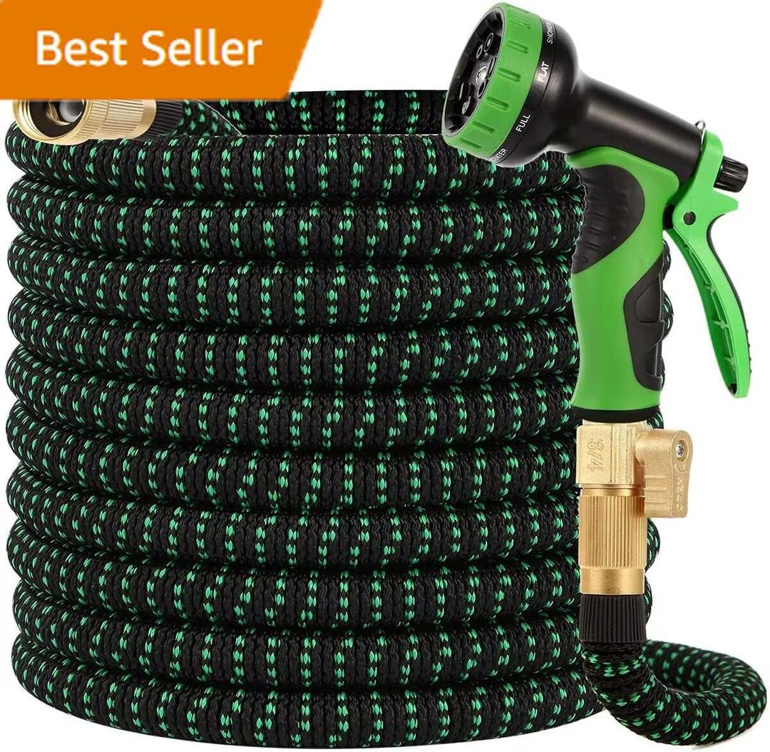 200 ft Expandable Garden Hose - Durable 3750D Fabric, 4-Layer Latex Core, Solid Brass Connectors Expanding Water Hose - 10 Spray Nozzles & Convenient Storage Bag Included