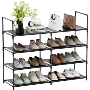FIDUCIAL HOME 4 Tiers Shoe Rack Organizer 16-20 Pairs Stackable Shoe Storage Shelf Durable for Closet Entryway, Black