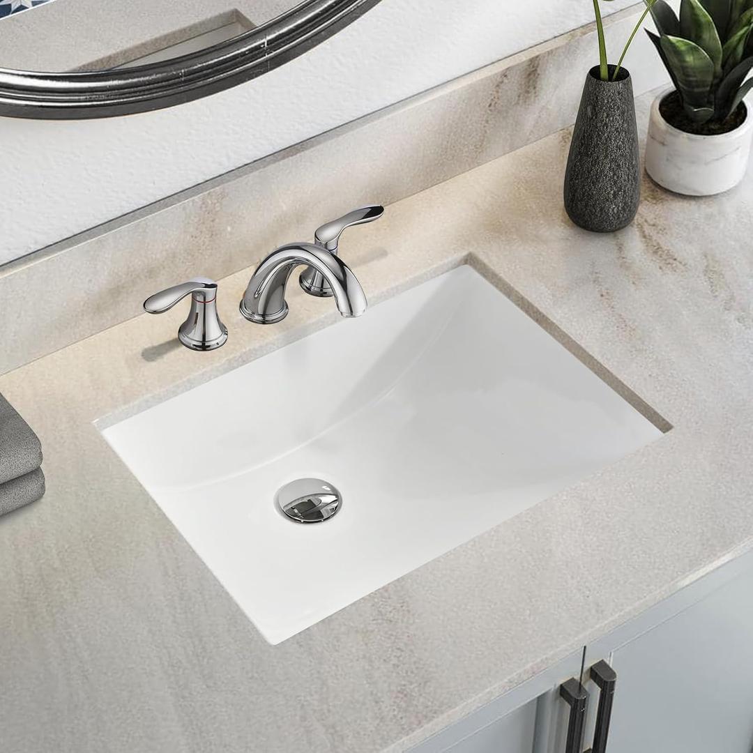 Rectangular Undermount Bathroom Sink - 20 X 15 inch Vessel Sink,Undermount Bathroom Sink Rectangle, White Ceramic Lavatory Vanity Basin with Overflow