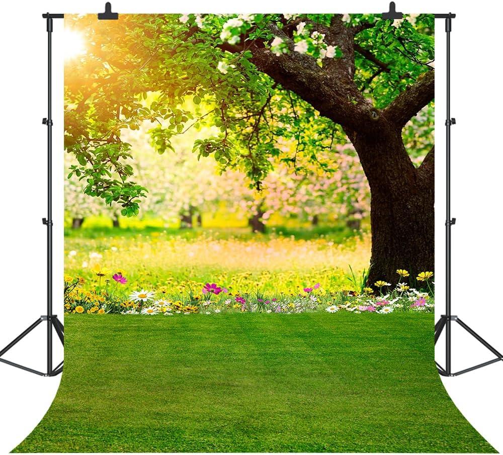 Spring Easter Backdrop for Photography Pictures Nature Spring Forest Scenery Tree Grass Sunshine Wall Decor Floral Photo Background Easter Newborn Baby Shower Kids Photoshoot Banner 5x7FT DU12B