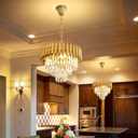 Modern Gold Crystal Chandelier 16" Round Chandeliers for Dining Room 3 Tiers Ceiling Pendant Light Fixtures Adjustable Hanging Chandeliers for Living Room Foyer Bedroom Kitchen