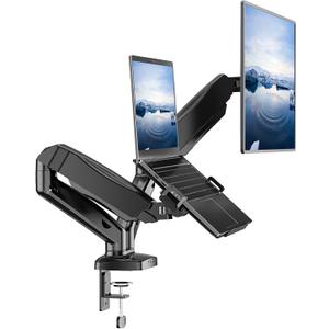 WALI Laptop Mount for Desk, Monitor Arm Mount for 17"-32Computer Screen and 11.6" - 17.3" Notebook,Dual Monitor Mount Holds up to 19.8lbs, Laptop Tray Stand with Gas Spring Arm (GSMP002LP), Black