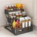 Ceetug 3 Tier Foldable Spice Rack for Countertop Iron Kitchen Seasoning Organizer for Cabinet, Black