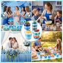Funnymoom 300 Pack Clear Blue Mini Dessert Cups with Spoons 5oz 3oz Plastic Square Slanted Parfait Appetizer Shooter Round Goblet for Dessert Table Birthday Party Ice Cream Pudding Mousse Yogurt