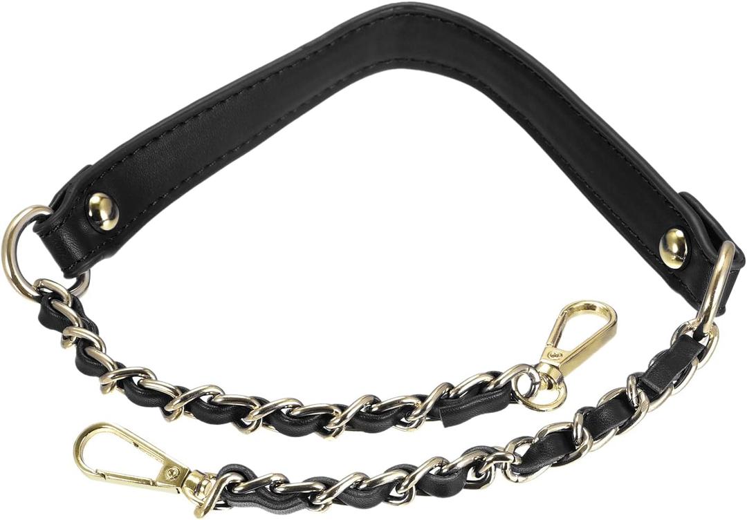 UXcell Leather Iron Flat Chain Strap, 24" 2Pcs Handbag Chains Purse Handles, Black Gold