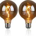 OMED G125 Smoke Grey Large Oversized LED Edison Bulbs 2 Pack, E26 2200K Warm White Dimmable Extra Big Round Vintage Light Bulbs, 4 watt 150LM Decorative Globe Light Bulb for Bedroom Living Room Bar