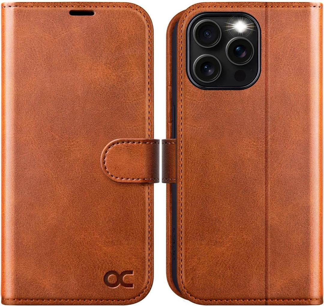 OCASE Compatible with iPhone 16 Pro Wallet Case, PU Leather Flip Folio Case with Card Holders RFID Blocking Kickstand [Shockproof TPU Inner Shell] Phone Cover 6.3 Inch 2024, Brown
