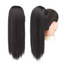 FESHFEN Straight Ponytail Extension 18 inch Natural Long Ponytails Wrap Around Clip in Pony Tail Hair Piece Synthetic Hairpieces for Women, Black Brown