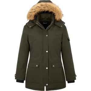 Soularge Women's Winter Plus Size Waterproof Thicken Puffer Coat with Faux fur Hood (4X, Army Green)