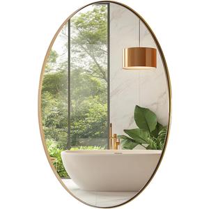 ANDY STAR Gold Oval Mirrors for Bathroom, 20x28 Inch Brushed Gold Stainless Steel Metal Framed Oval Wall Mirror, Modern Vanity Mirror Wall Mount Horizontal or Vertical