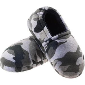 LA PLAGE Boys House Slippers with Cozy Memory Foam Slip On Camo House Shoes, Breathable Indoor Outdoor Warm Winter Home Slippers for Little Big Kids (8-9 Toddler)