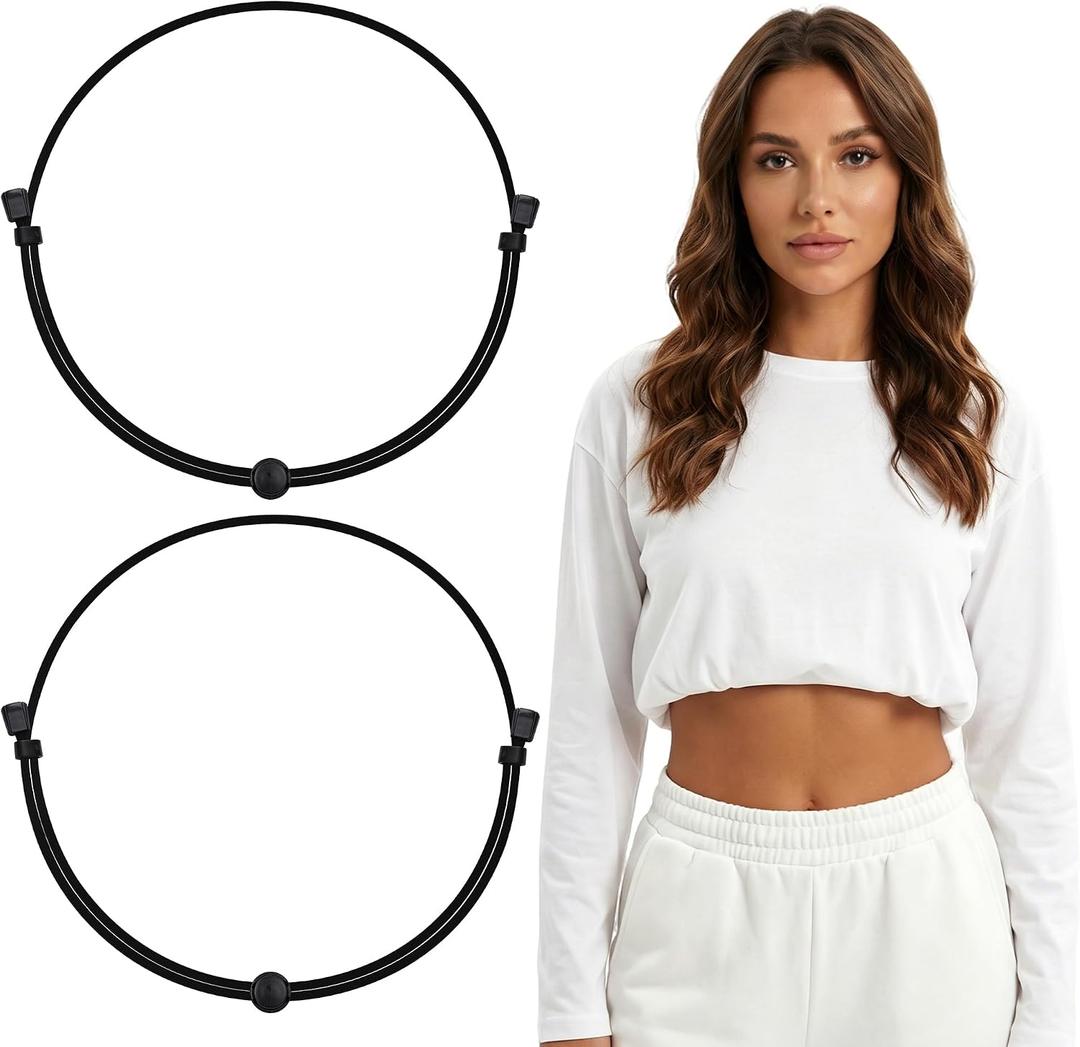2Pcs Crop Top Tuck Band Women, Tuck Band Tool Adjustable Belt for Women Elastic Stretch Waist Belts for Tucking Shirt (Black)