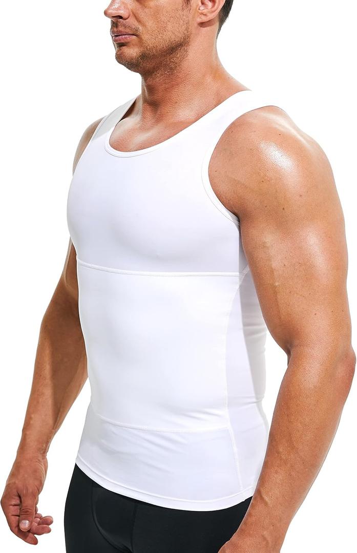 Mens Compression Shirt Slimming Undershirt Body Shaper Vest Workout Tank Tops Shapewear Abs Abdomen, L